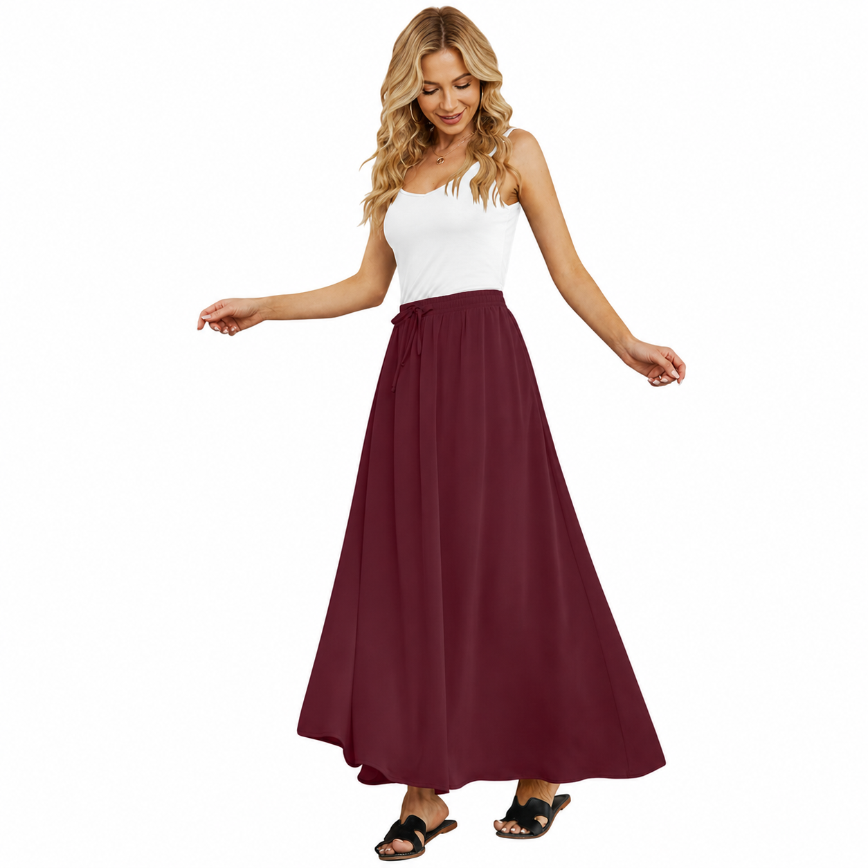 Casual Long Pleated Flowing Skirt For Women