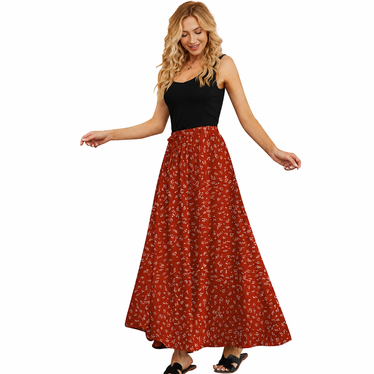 Casual Long Pleated Flowing Skirt For Women