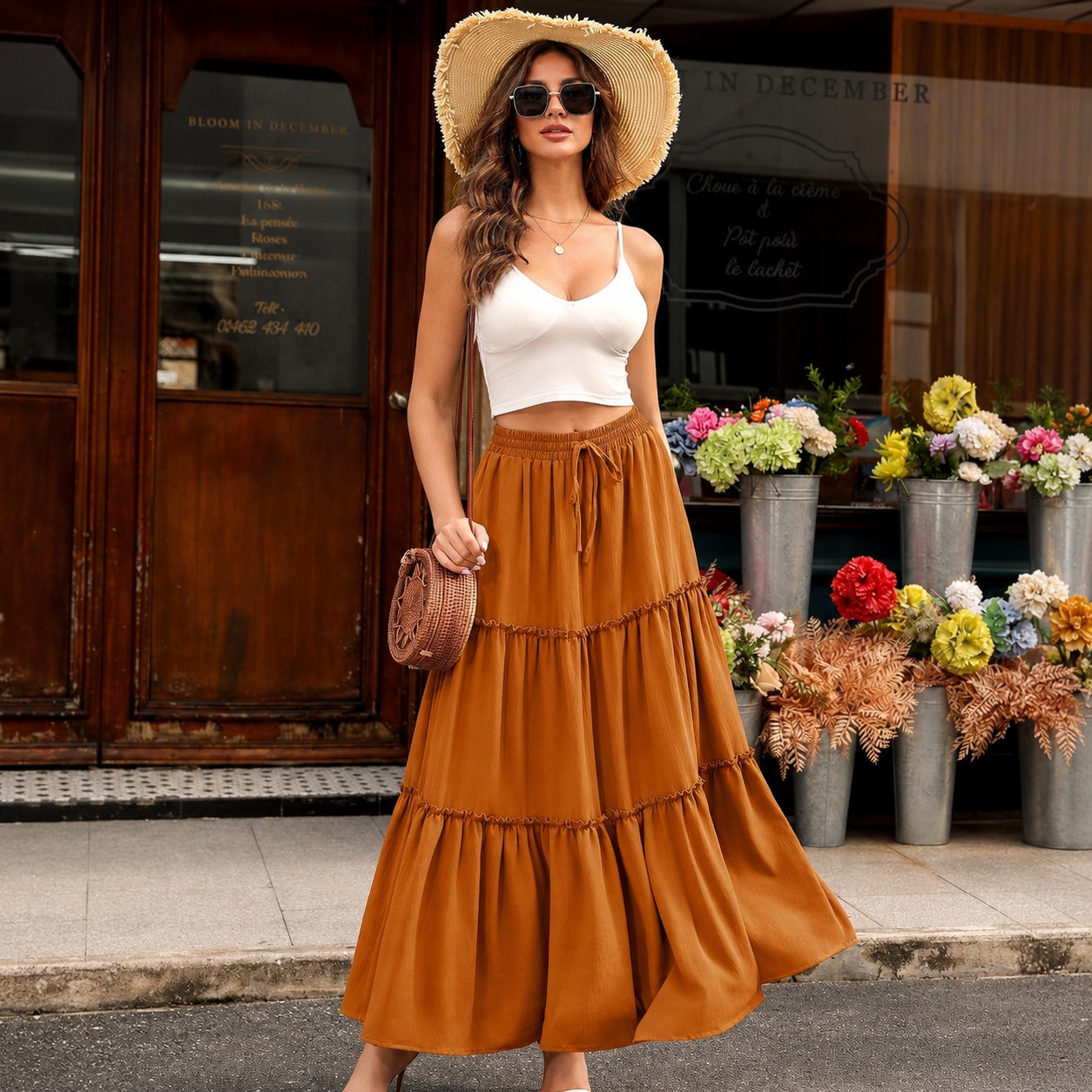 Pleated Boho Ruffle Summer Beach High Skirt For Women