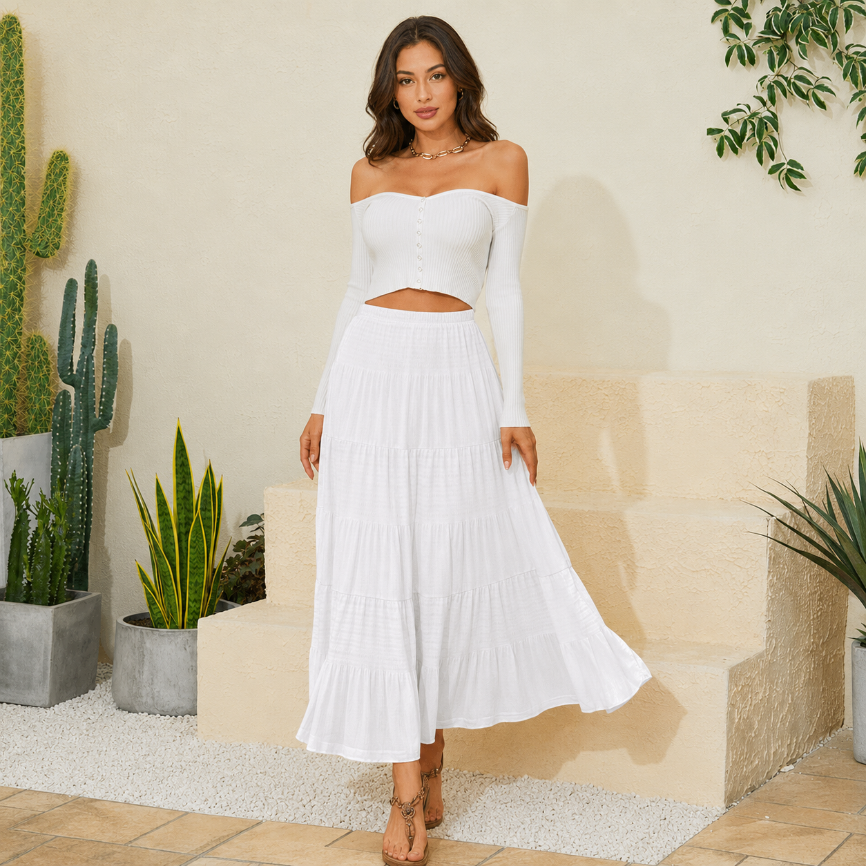 Chiffon Elastic High Waist Pleated Flared Maxi Skirts