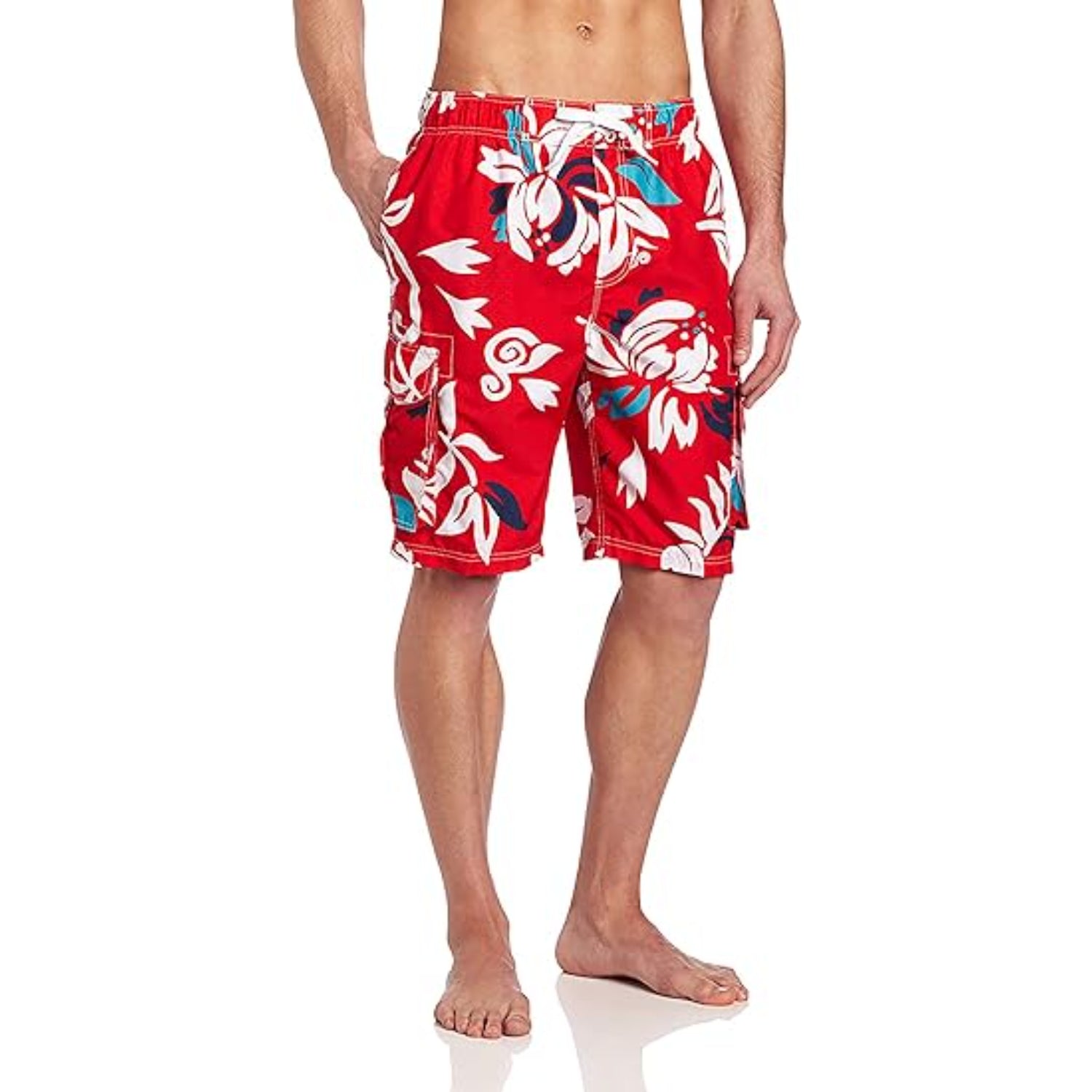 Drawstring Side Pocketed Swim Shorts-Waves And Trunks