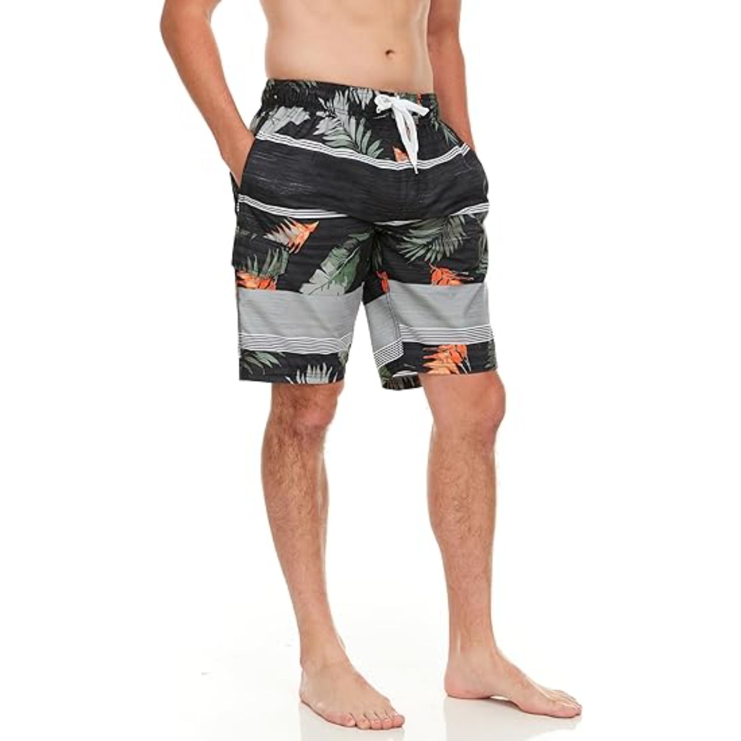 Drawstring Side Pocketed Swim Shorts-Waves And Trunks