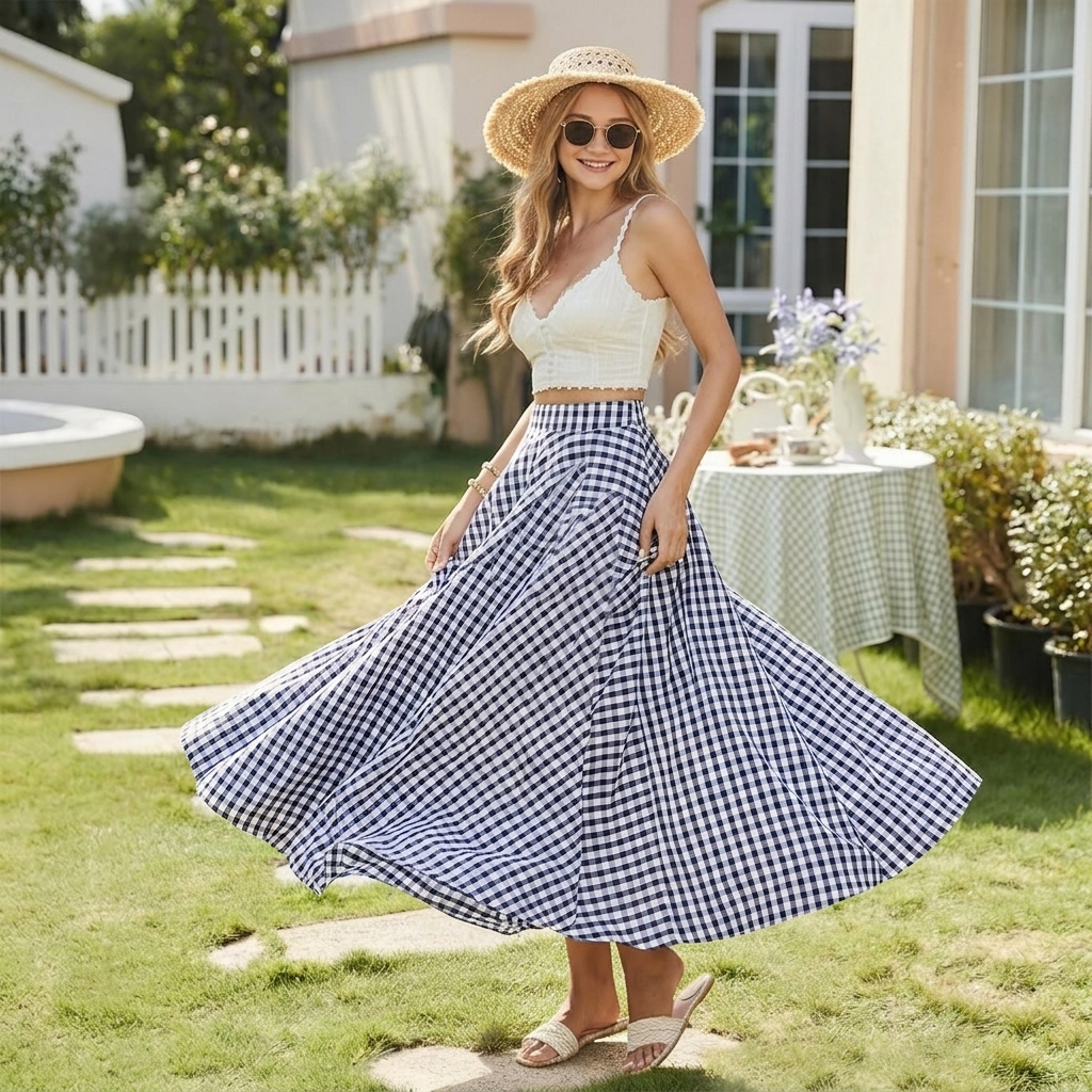 Casual Pleated Flared A Line Skirt For Women