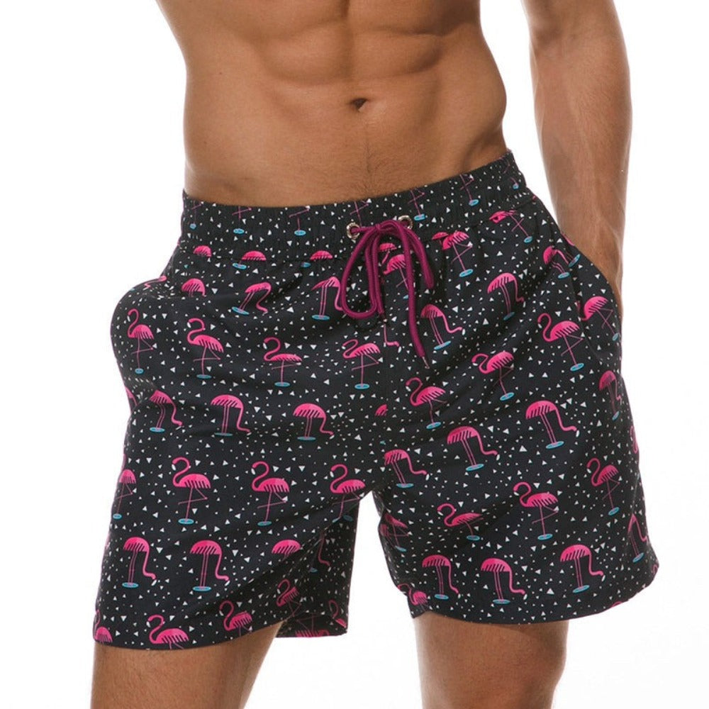 Flamingo Printed Plus Size Drawstring Shorts-Waves And Trunks