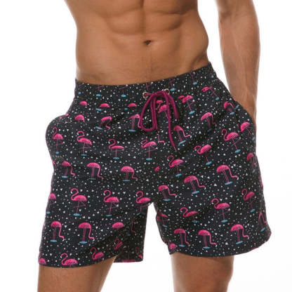 Flamingo Printed Plus Size Drawstring Shorts-Waves And Trunks