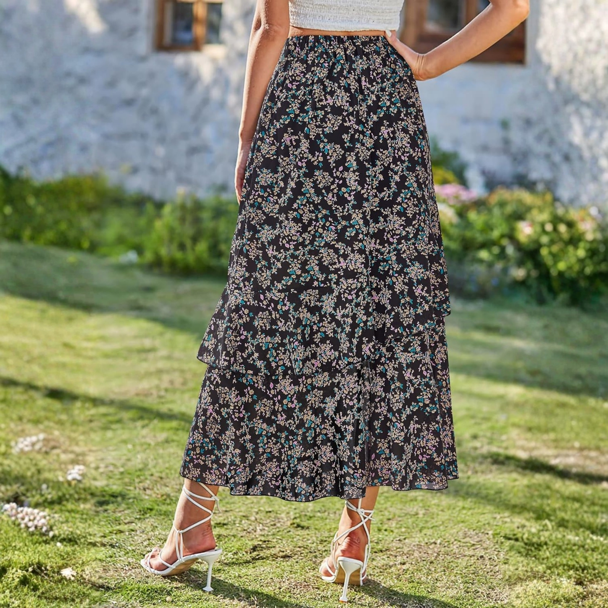 Floral Elastic Maxi Skirt For Women