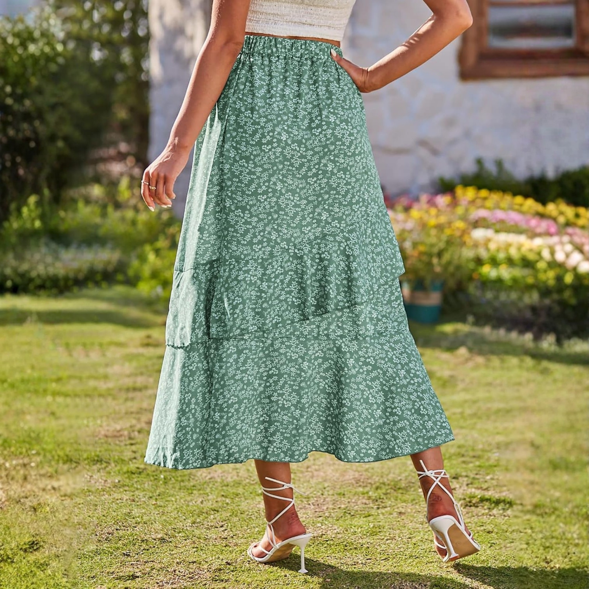 Floral Elastic Maxi Skirt For Women