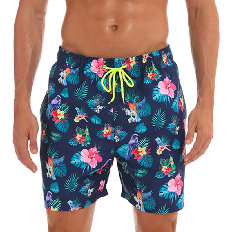 Men's Flower Print Plus Size Drawstring Shorts-Waves And Trunks