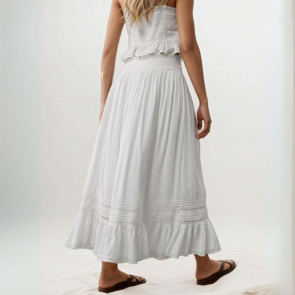 White High-Waisted Ruffle Maxi Skirt