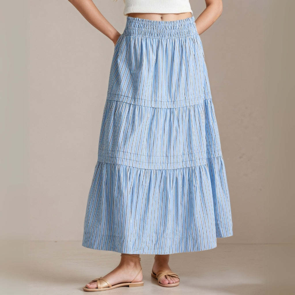100% Organic Cotton Poplin Tiered Maxi Skirt