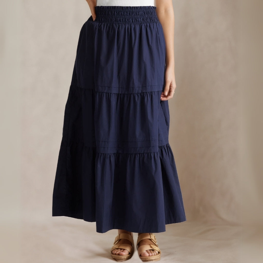 100% Organic Cotton Poplin Tiered Maxi Skirt