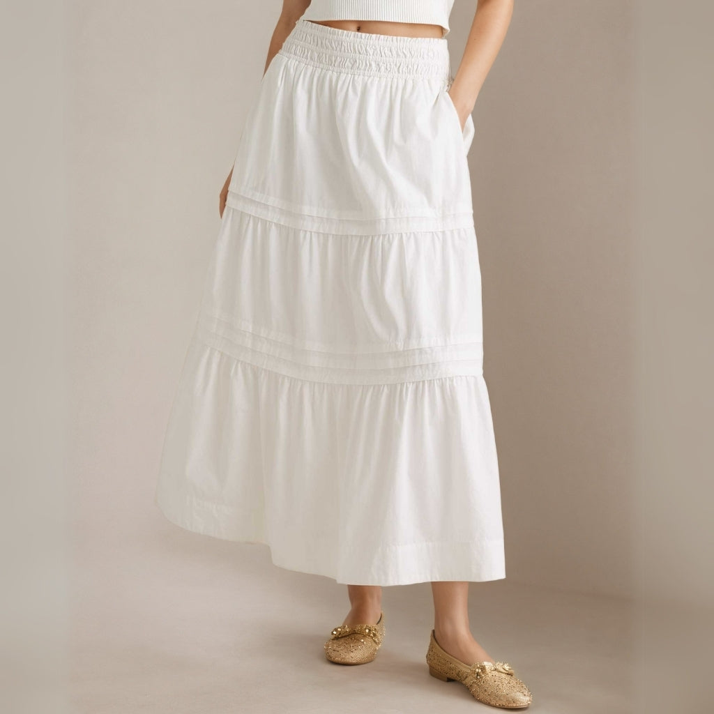 100% Organic Cotton Poplin Tiered Maxi Skirt