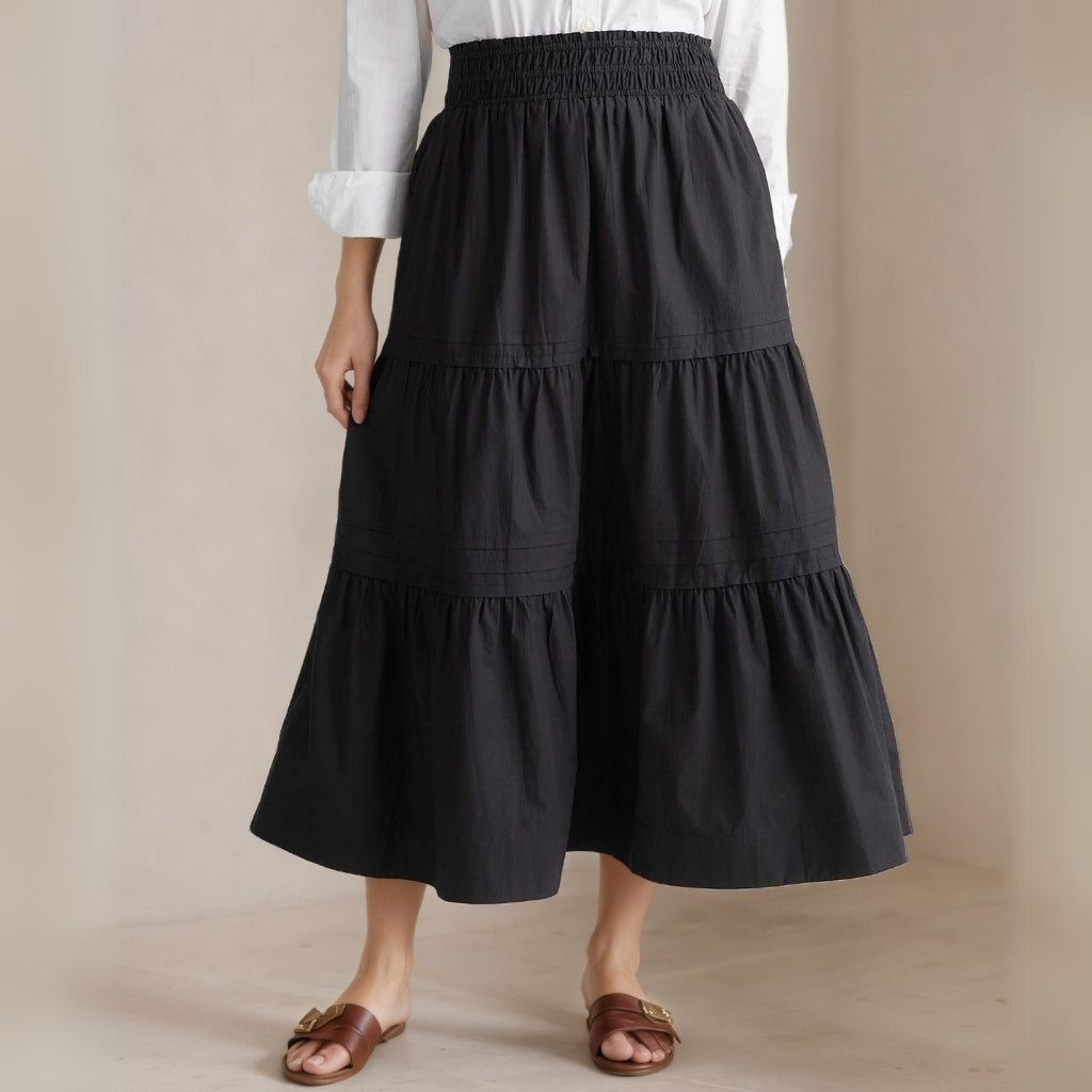 100% Organic Cotton Poplin Tiered Maxi Skirt