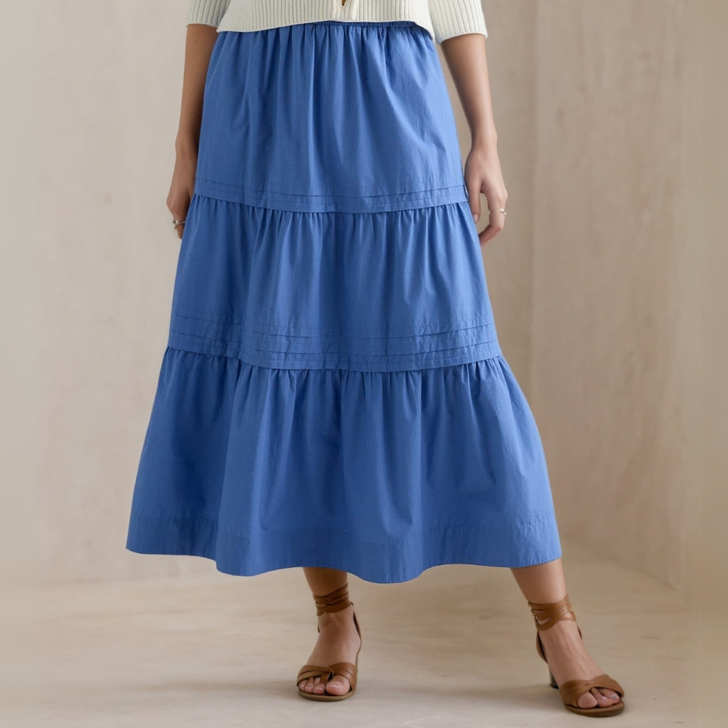 100% Organic Cotton Poplin Tiered Maxi Skirt