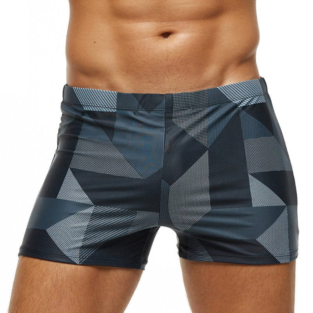 Geometric Grey String Summer Brief-Waves And Trunks