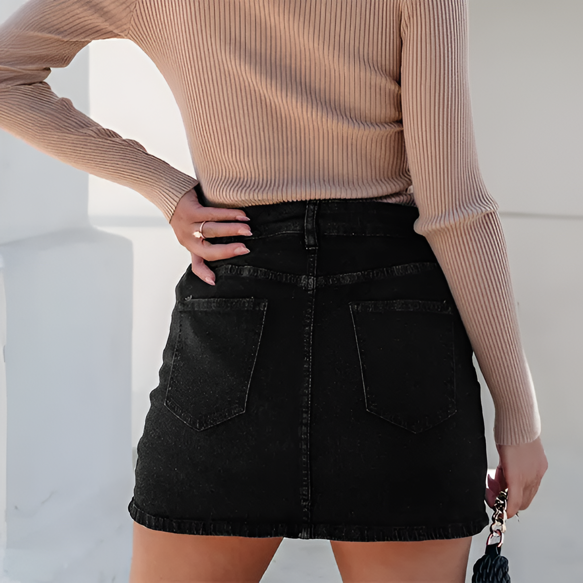High Rise Stretch Denim Mini Skort For Women