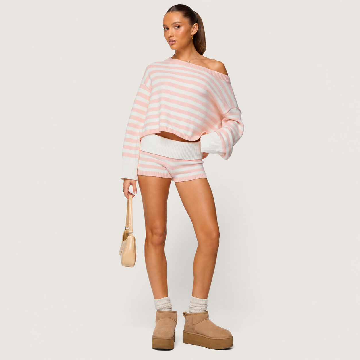 Striped Knit Shorts For Summer Outfits For Women