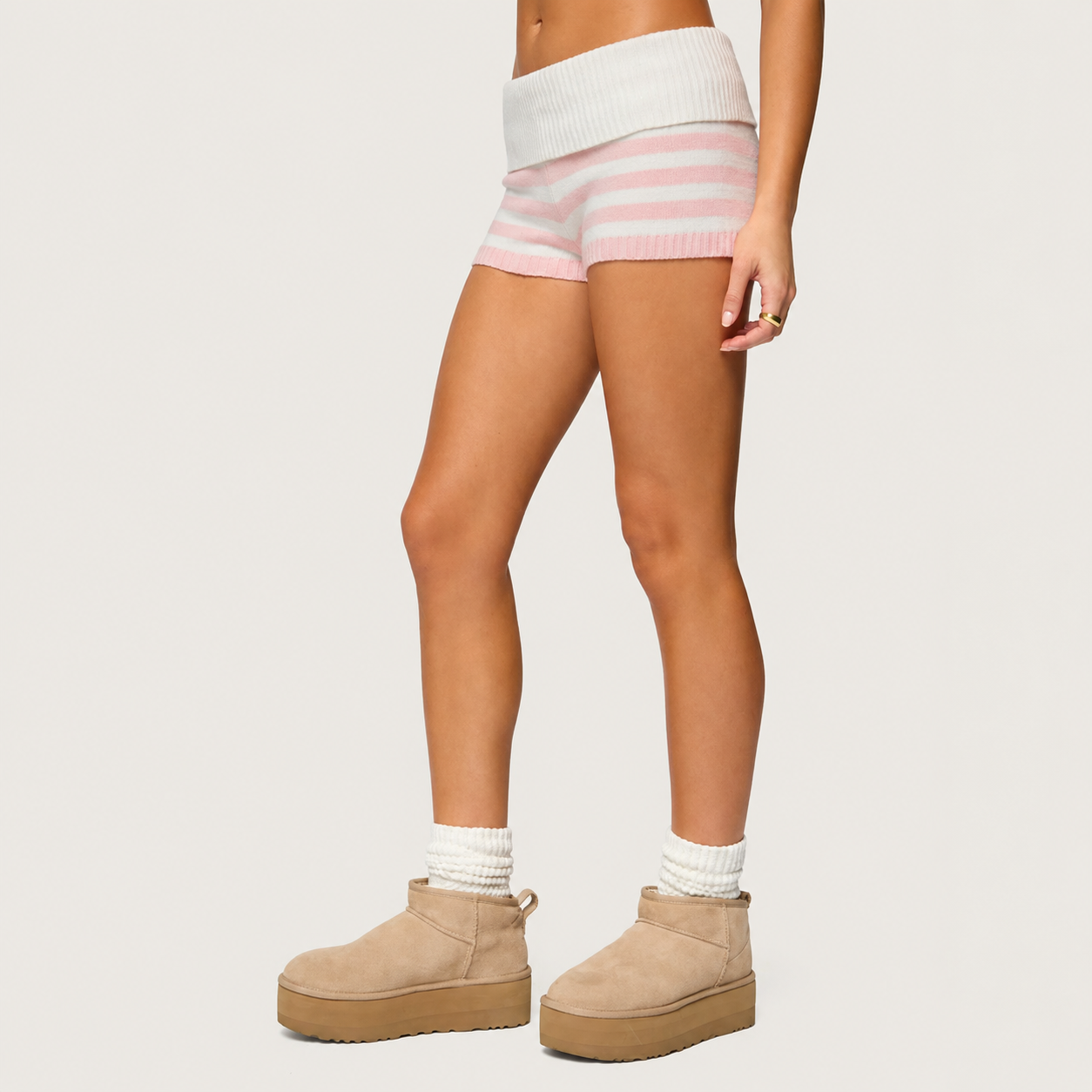 Striped Knit Shorts For Summer Outfits For Women