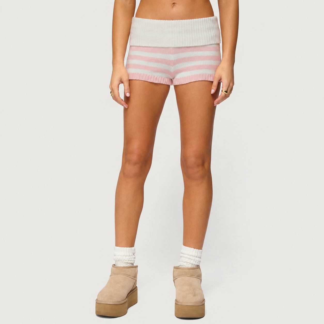 Striped Knit Shorts For Summer Outfits For Women