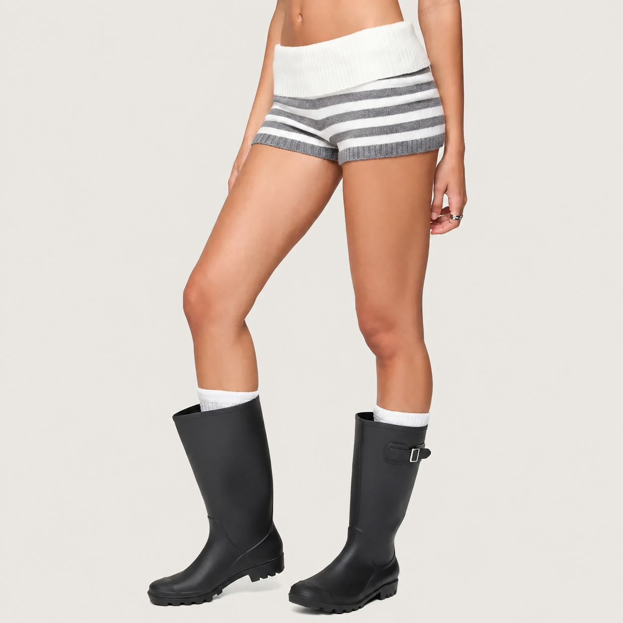 Striped Knit Shorts For Summer Outfits For Women