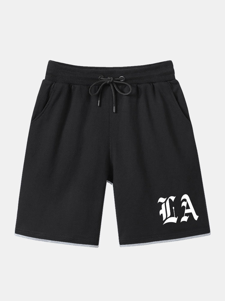 Drawstring LA Print Mid Length Shorts-Waves And Trunks