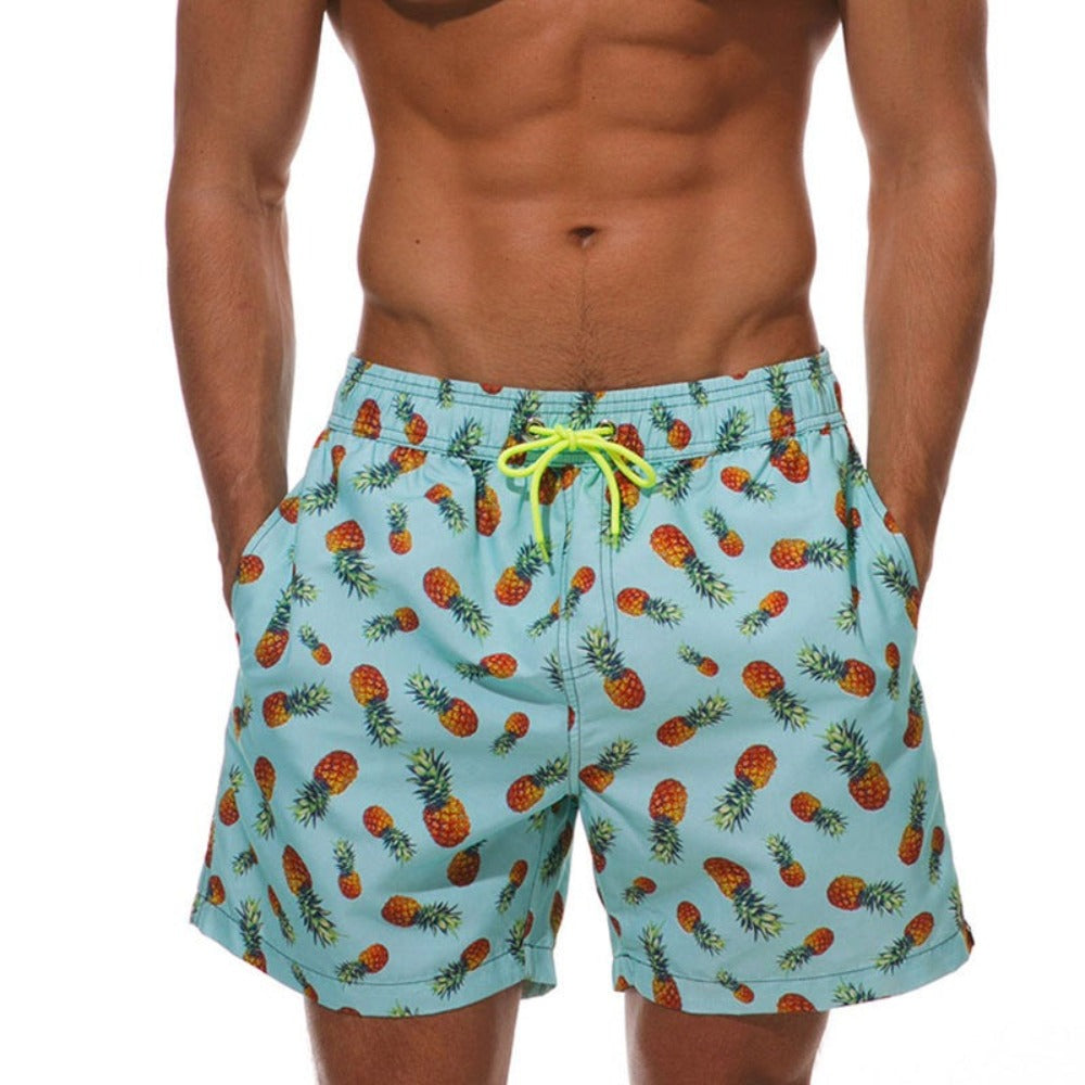 Light Pineapple Printed Plus Size Drawstring Shorts-Waves And Trunks