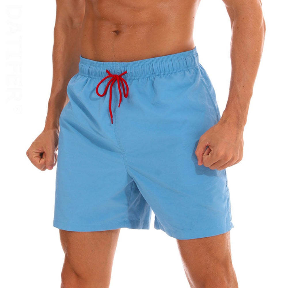 Light Blue with Red Draw String Swim Shorts-Waves And Trunks