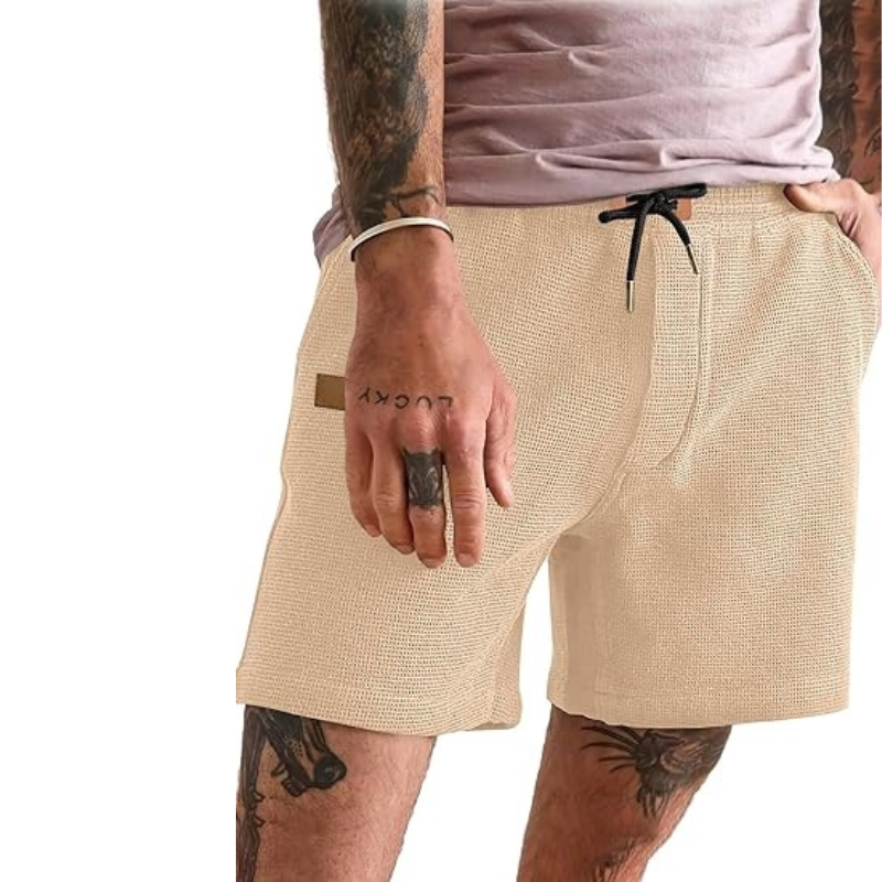 Lightweight Waffle Shorts With Drawstring And Pockets-Waves And Trunks