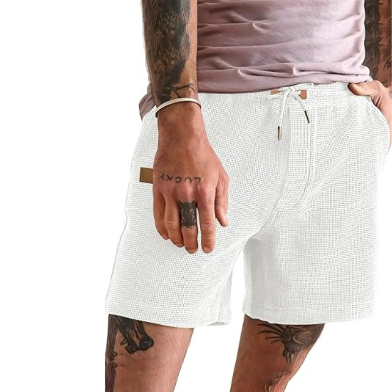 Lightweight Waffle Shorts With Drawstring And Pockets-Waves And Trunks