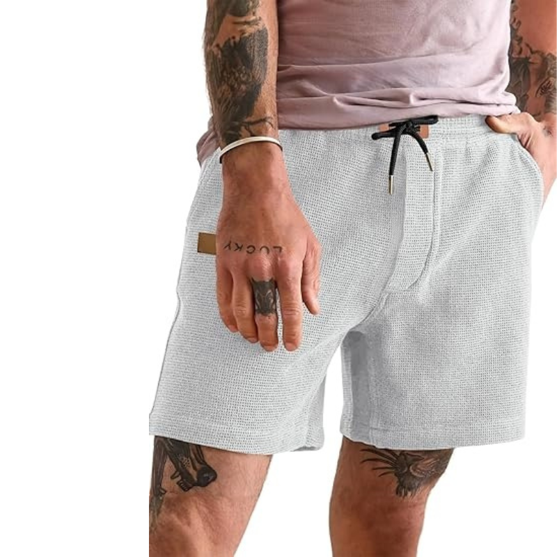 Lightweight Waffle Shorts With Drawstring And Pockets-Waves And Trunks