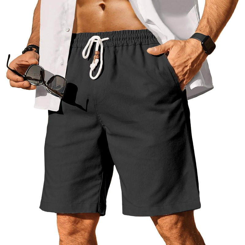 Linen Blend Elastic Shorts-Waves And Trunks