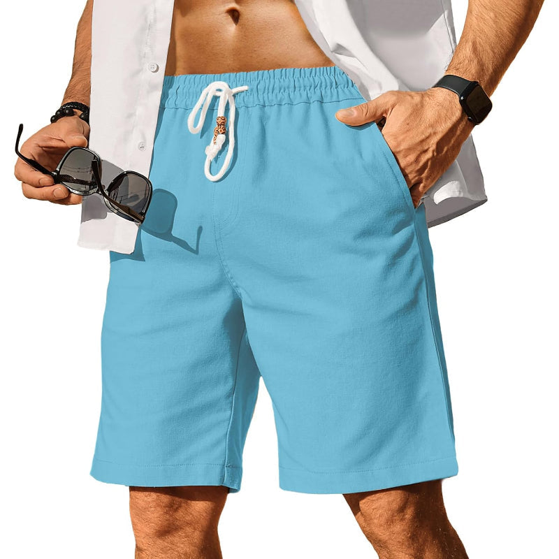 Linen Blend Elastic Shorts-Waves And Trunks