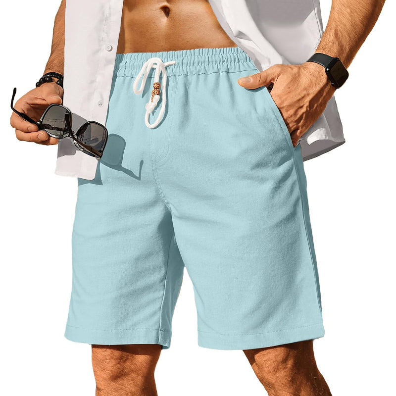 Linen Blend Elastic Shorts-Waves And Trunks