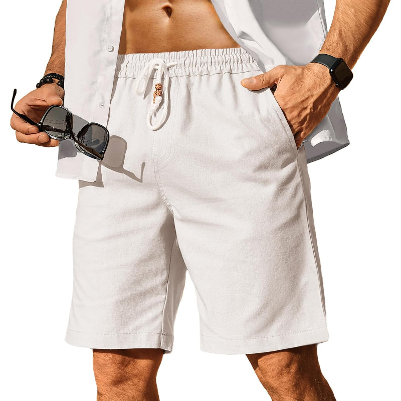 Linen Blend Elastic Shorts-Waves And Trunks