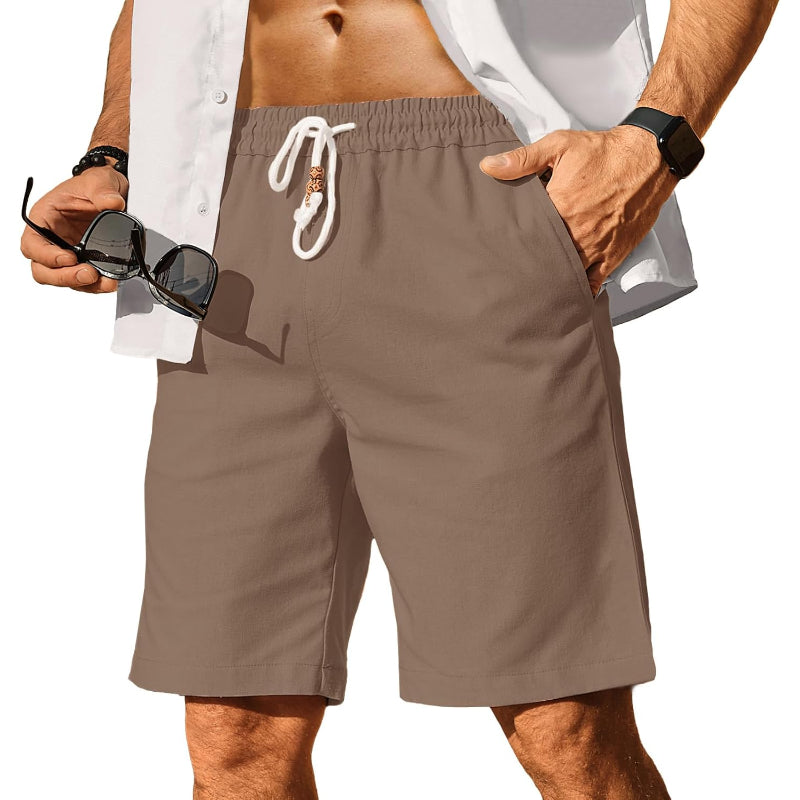 Linen Blend Elastic Shorts-Waves And Trunks