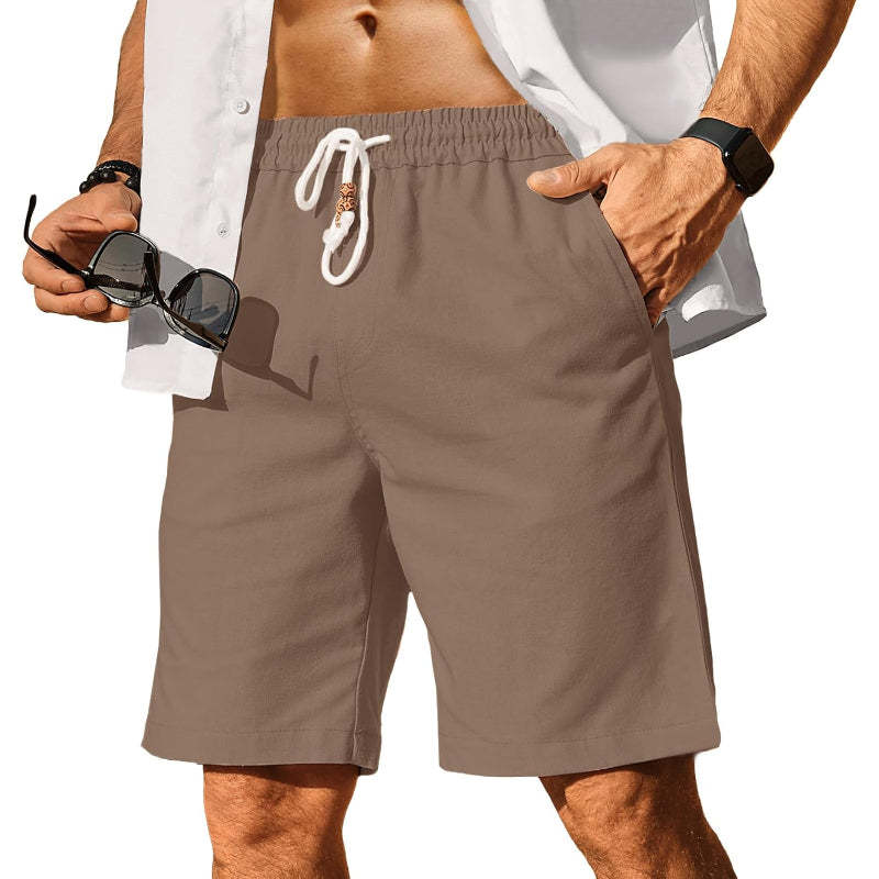 Linen Blend Elastic Shorts-Waves And Trunks