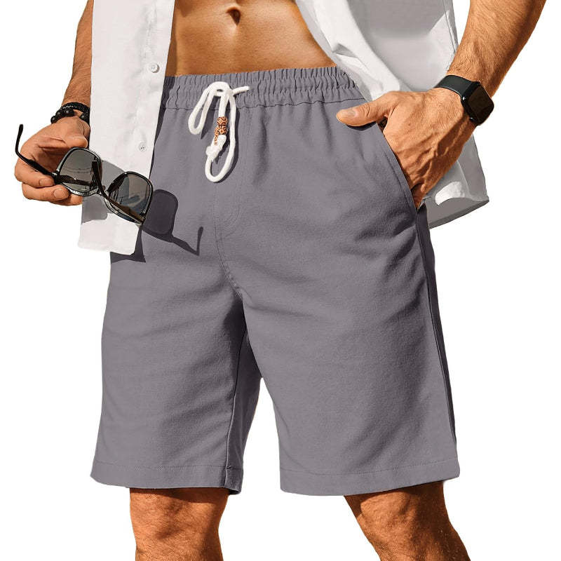 Linen Blend Elastic Shorts-Waves And Trunks