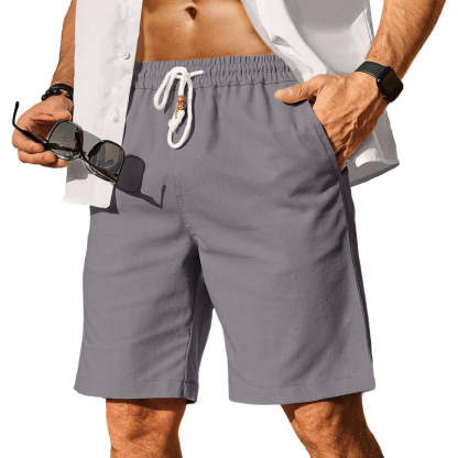 Linen Blend Elastic Shorts-Waves And Trunks