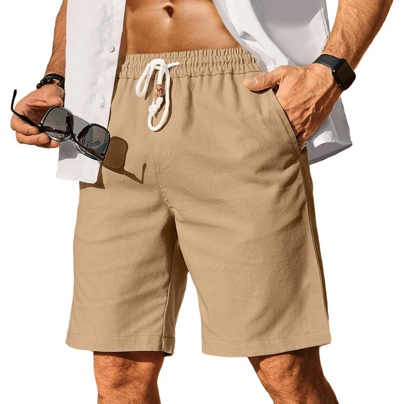 Linen Blend Elastic Shorts-Waves And Trunks