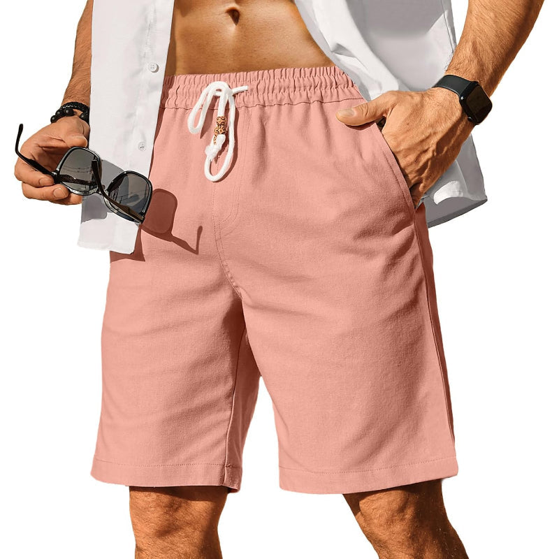 Linen Blend Elastic Shorts-Waves And Trunks