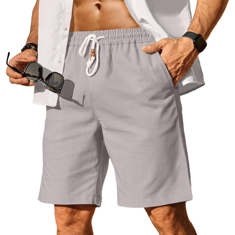 Linen Blend Elastic Shorts-Waves And Trunks