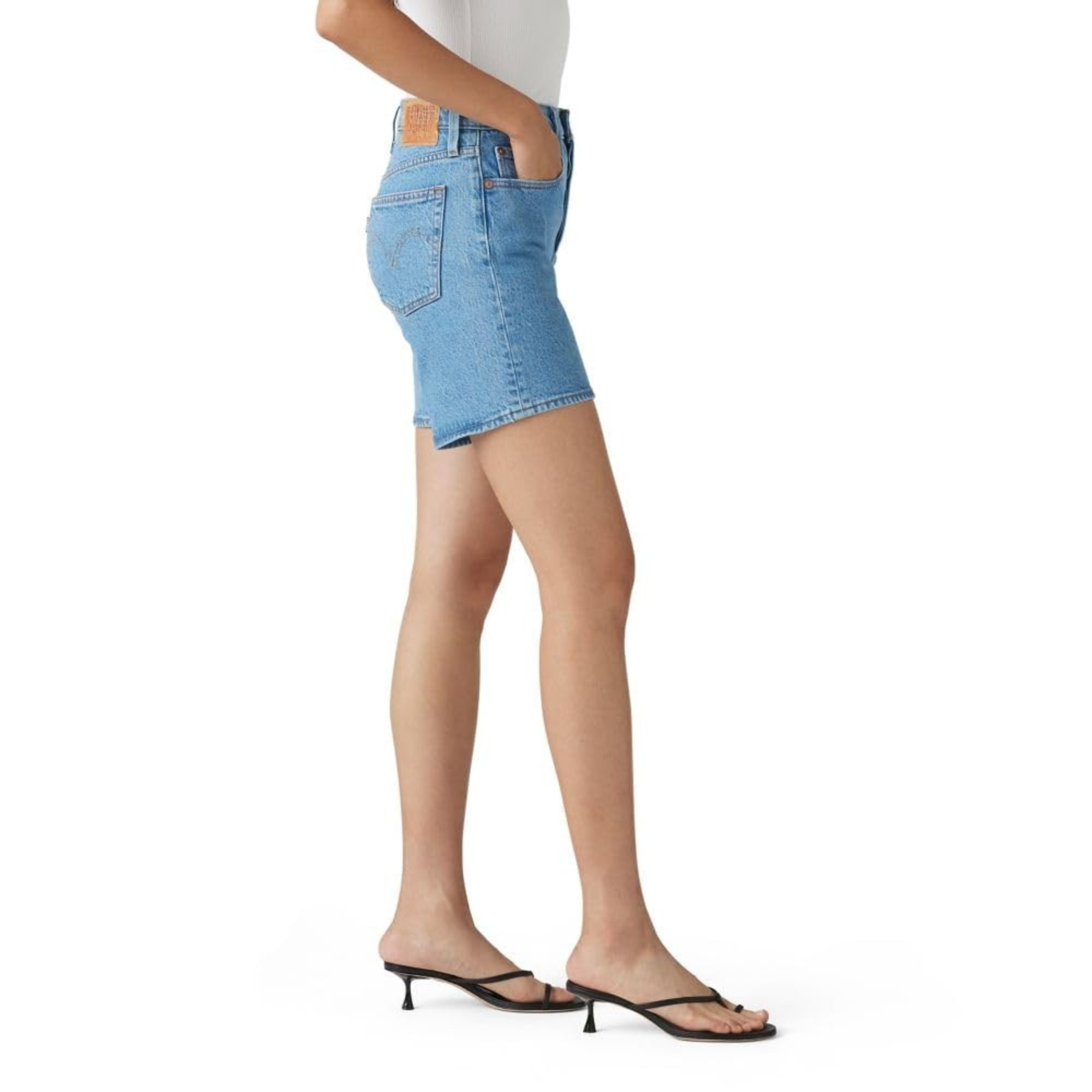 Distressed High Rise Denim Shorts With Pockets