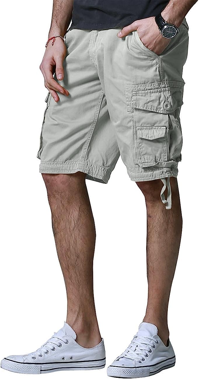 Loose Cargo Shorts With Drawstring Waist-Waves And Trunks