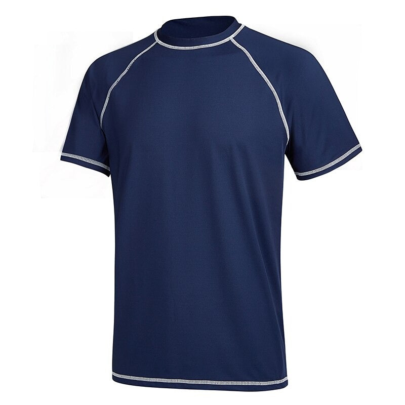 Men's Navy Short Sleeve Sports Quick-Dry T-Shirt-Waves And Trunks