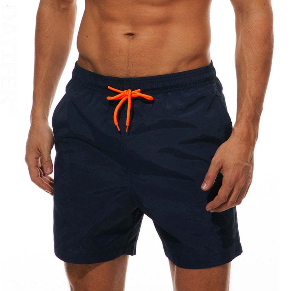 Dark Navy Blue with Orange Draw String Swim Shorts-Waves And Trunks