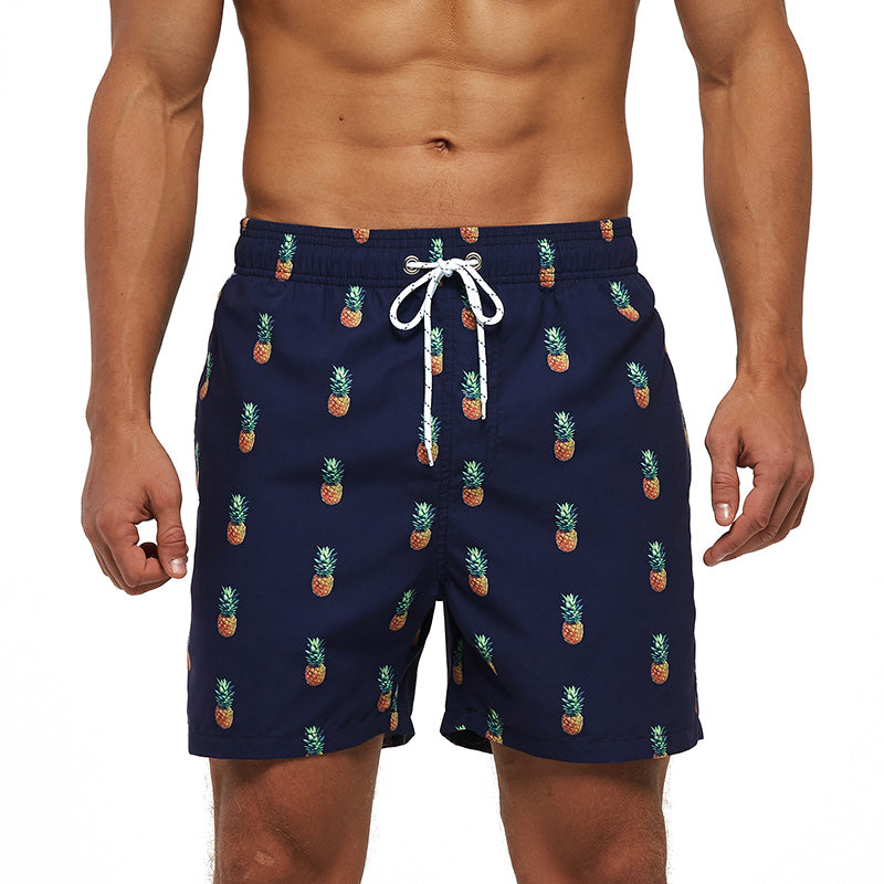 Navy Pineapple Draw String Swim Shorts-Waves And Trunks