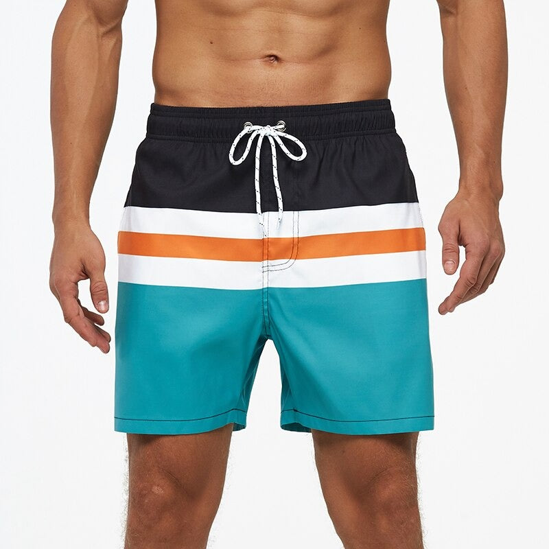 Men's Orange Stripe Quick Dry Swim Shorts-Waves And Trunks