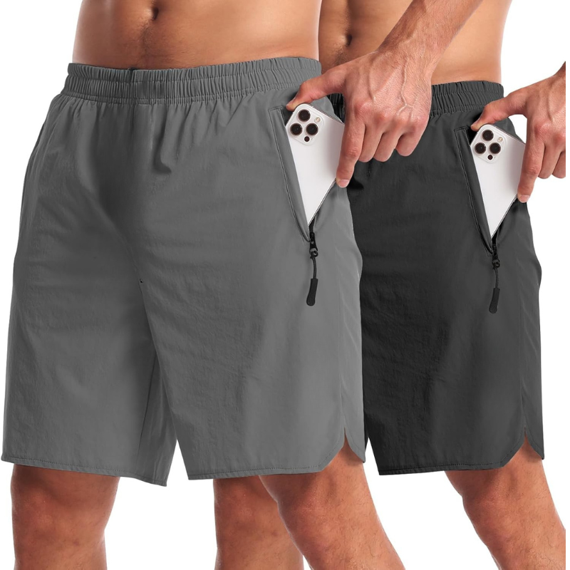 Pack 2 Lightweight Athletic Shorts – Secure Fit With Zipper Pockets-Waves And Trunks