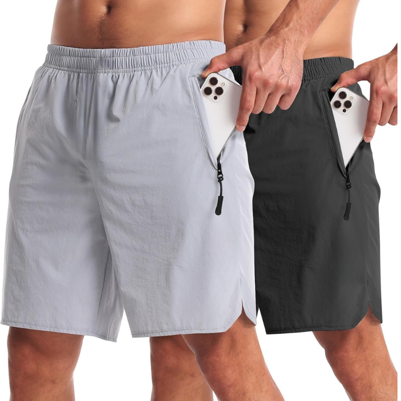 Pack 2 Lightweight Athletic Shorts – Secure Fit With Zipper Pockets-Waves And Trunks