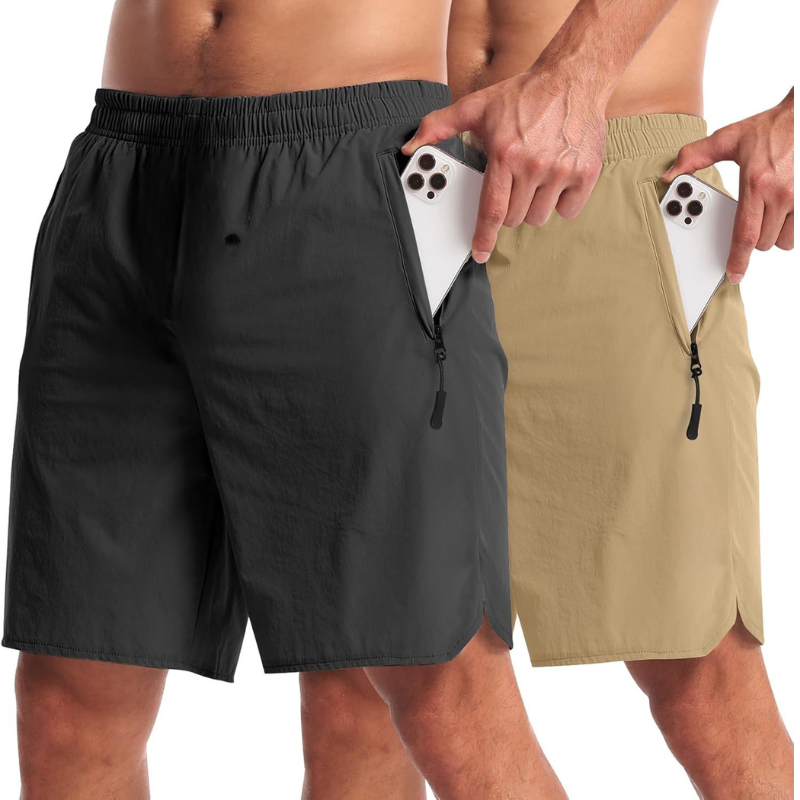 Pack 2 Lightweight Athletic Shorts – Secure Fit With Zipper Pockets-Waves And Trunks